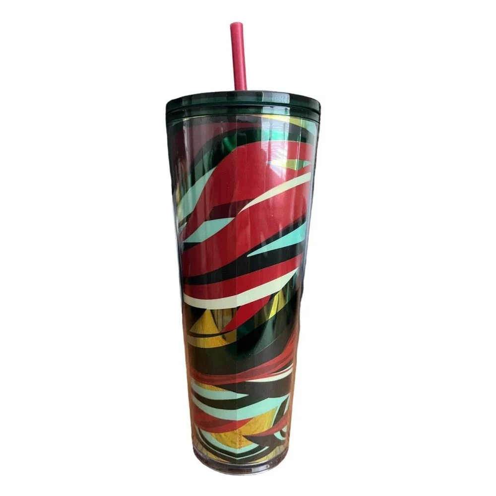 Starbucks 2021 Christmas Holiday Swirl 24 Oz. Tumbler Red Green Gold Wav…